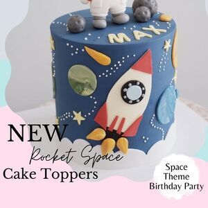 Space Rocket Fondant Cake Topper: Galaxy Birthday Party Decor